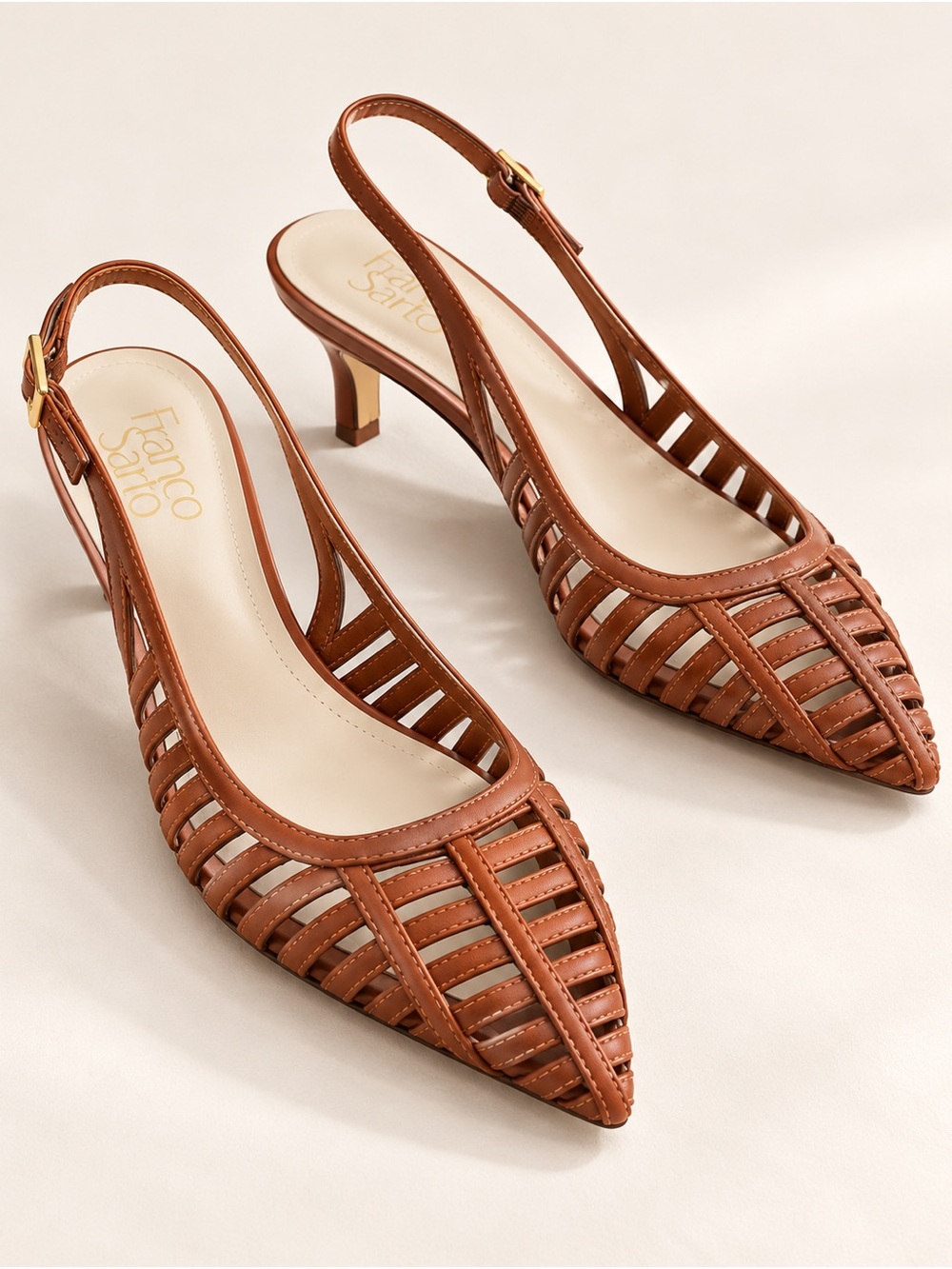 BNWT Franco Sarto Brown Leather Slingback Kitten Heel Pumps